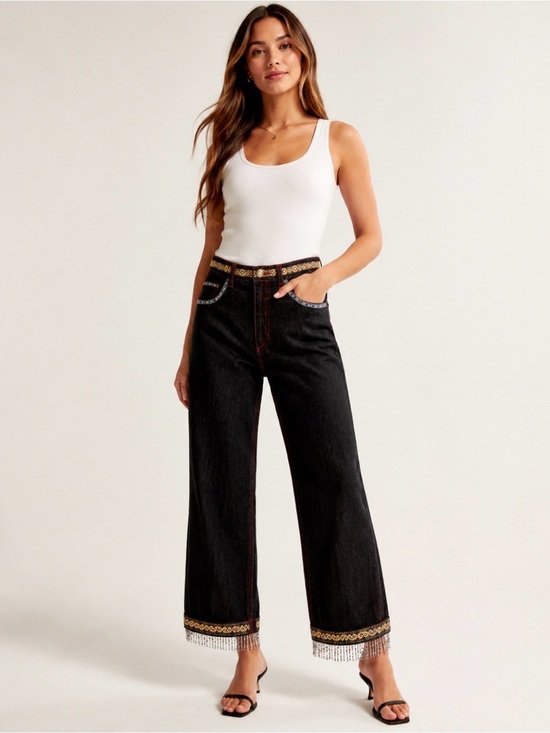 Sooki Denim - Sooki Vintage Y2K Beaded Fringe Embellished Black Jeans Size 10 Boho